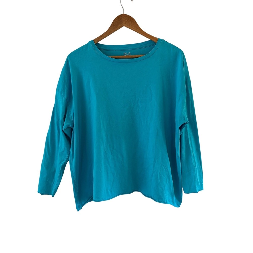 Planet By Lauren G Tee Shirt Top Womens O/S Blue Long Sleeve Jersey Relaxed Fit